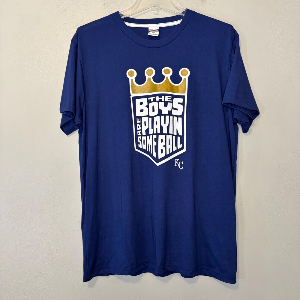 Charlie Hustle Shirt Mens XL Blue KC Royals The Boys Are Playin Some Ball Tee